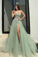 Load image into Gallery viewer, Sage Green Sweetheart A Line Long Prom Dress with Slit