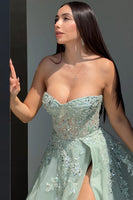 Load image into Gallery viewer, Sage Green Sweetheart A Line Long Prom Dress with Slit