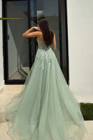 Load image into Gallery viewer, Sage Green Sweetheart A Line Long Prom Dress with Slit