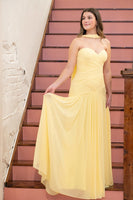 Load image into Gallery viewer, Yellow A-Line Chiffon Sweetheart Long Prom Dress