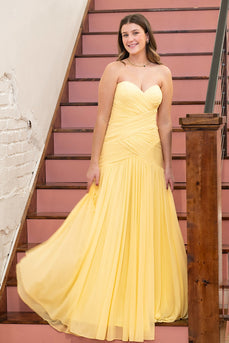 Yellow A-Line Chiffon Sweetheart Long Prom Dress