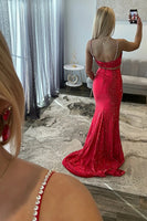 Load image into Gallery viewer, 2 Piece Red Spaghetti Straps Long Prom Dress with Slit