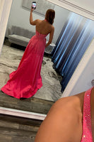 Load image into Gallery viewer, Sparkly Red Halter Ball Gown Long Prom Dress with Bow