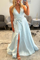 Load image into Gallery viewer, Sparkly Red Halter Ball Gown Long Prom Dress with Bow