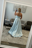 Load image into Gallery viewer, Sparkly Red Halter Ball Gown Long Prom Dress with Bow