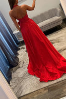 Load image into Gallery viewer, Sparkly Red Halter Ball Gown Long Prom Dress with Bow