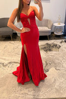 Load image into Gallery viewer, Fuchsia Mermaid Sweetheart Keyhole Long Prom Dress with Slit