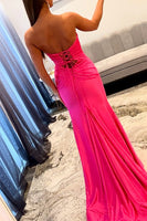 Load image into Gallery viewer, Fuchsia Mermaid Sweetheart Keyhole Long Prom Dress with Slit