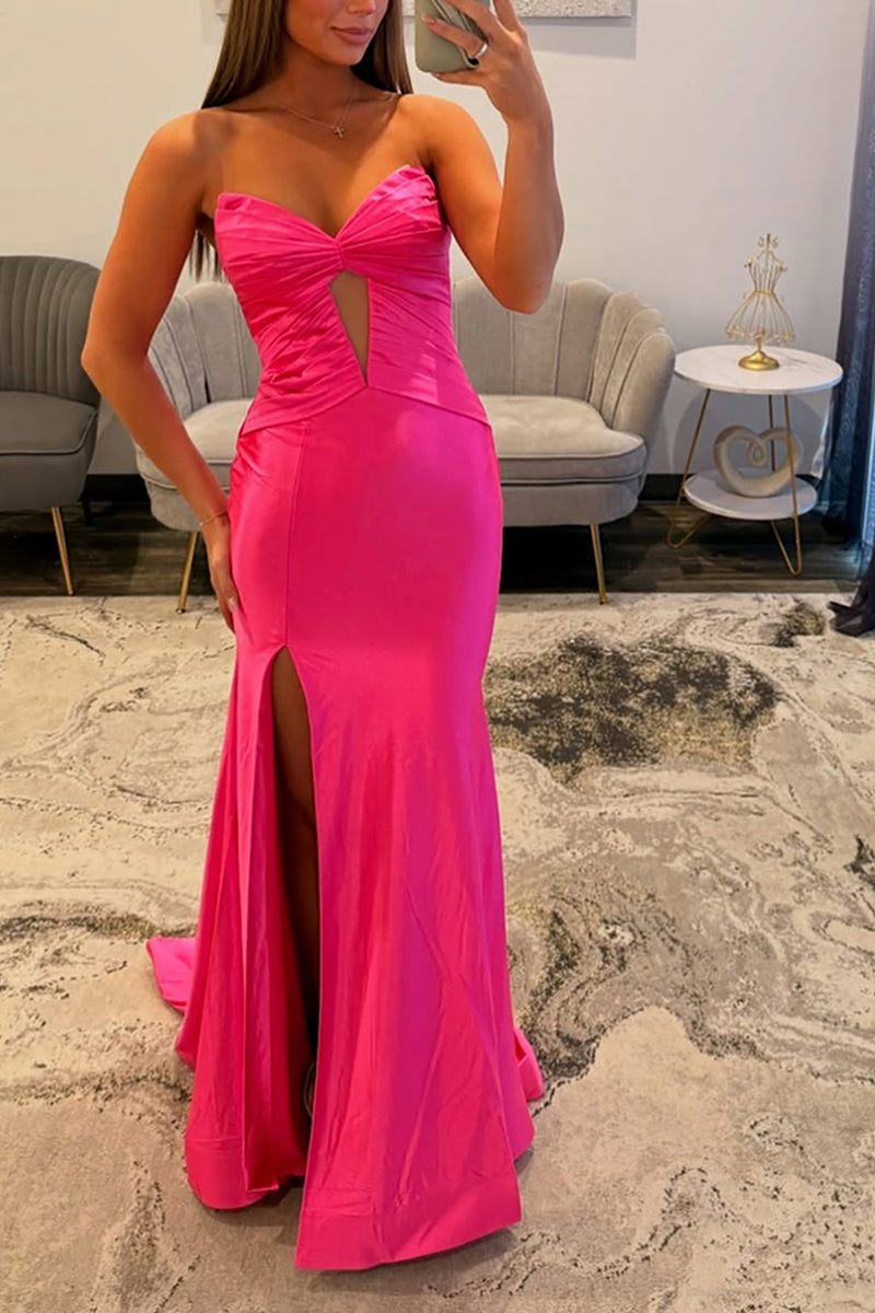Load image into Gallery viewer, Fuchsia Mermaid Sweetheart Keyhole Long Prom Dress with Slit