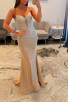 Load image into Gallery viewer, Sparkly Gold Strapless Mermaid Long Prom Dress