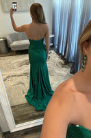 Load image into Gallery viewer, Sparkly Royal Blue Mermaid Strapless Keyhole Long Prom Dress with Slit