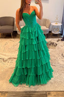 Load image into Gallery viewer, Green Ball Gown Sweetheart Long Corset Prom Dress with Ruffles