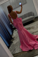 Load image into Gallery viewer, Pink Mermaid Square Neck Long Corset Prom Dress with Bow Back