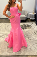 Load image into Gallery viewer, Pink Mermaid Square Neck Long Corset Prom Dress with Bow Back