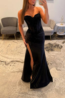 Load image into Gallery viewer, Light Blue Strapless Mermaid Long Prom Dress with Slit