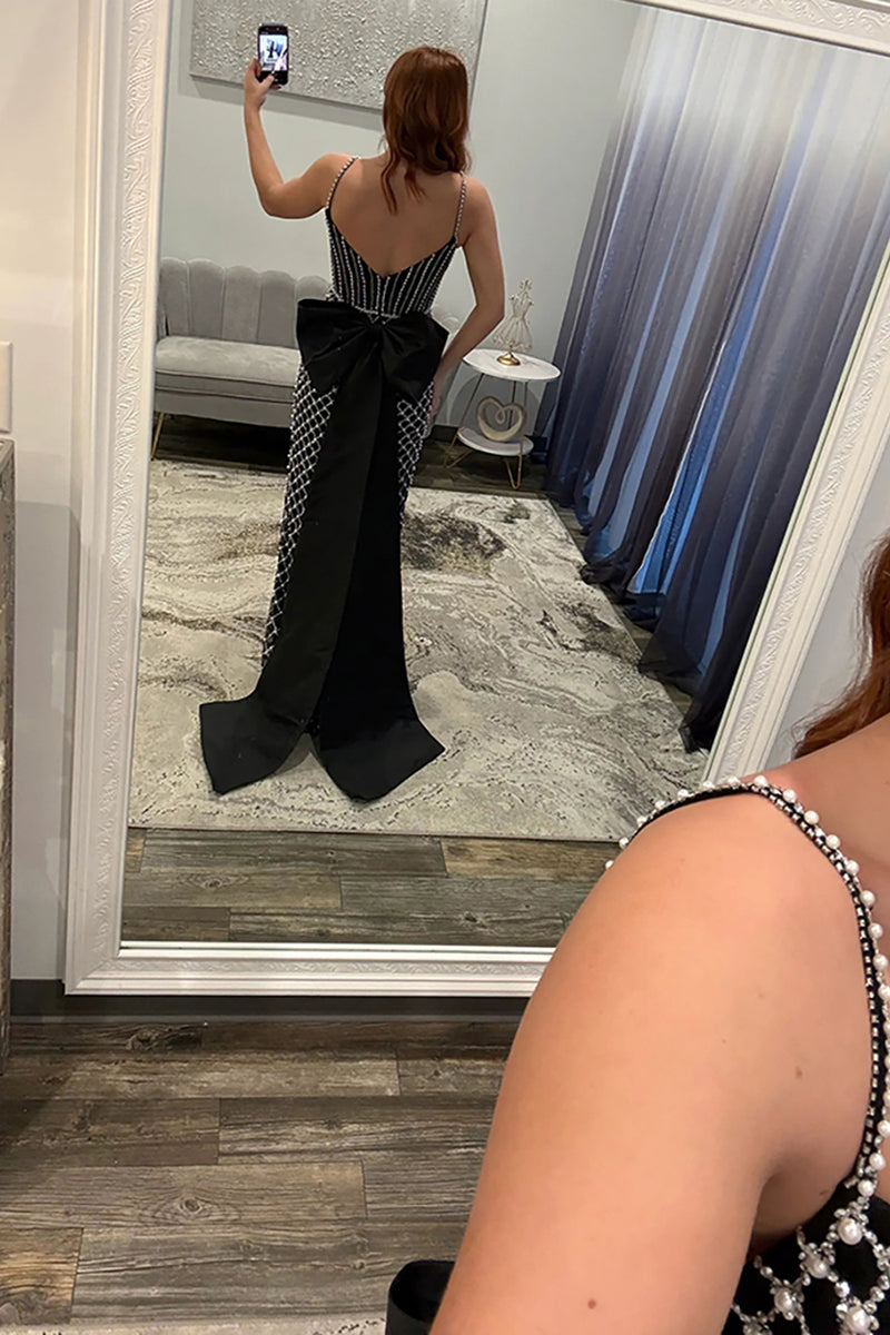 Load image into Gallery viewer, Sparkly Blue Mermaid Spaghetti Straps Long Corset Prom Dress with Bow Back