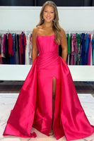 Load image into Gallery viewer, Satin Fuchsia Sheath Strapless Long Corset Prom Dress with Cape
