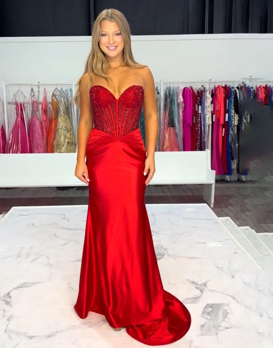 Load image into Gallery viewer, Sparkly Dark Green Mermaid Corset Long Satin Prom Dress with Beading