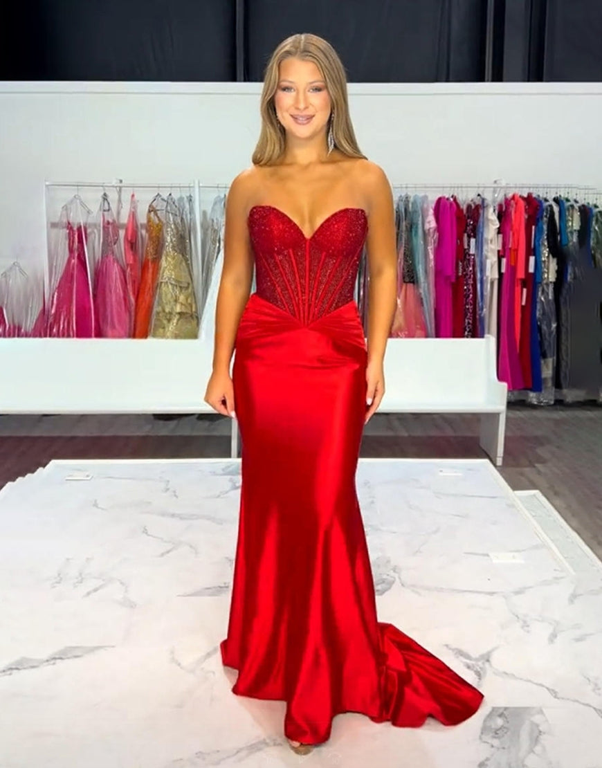 Load image into Gallery viewer, Sparkly Dark Green Mermaid Corset Long Satin Prom Dress with Beading