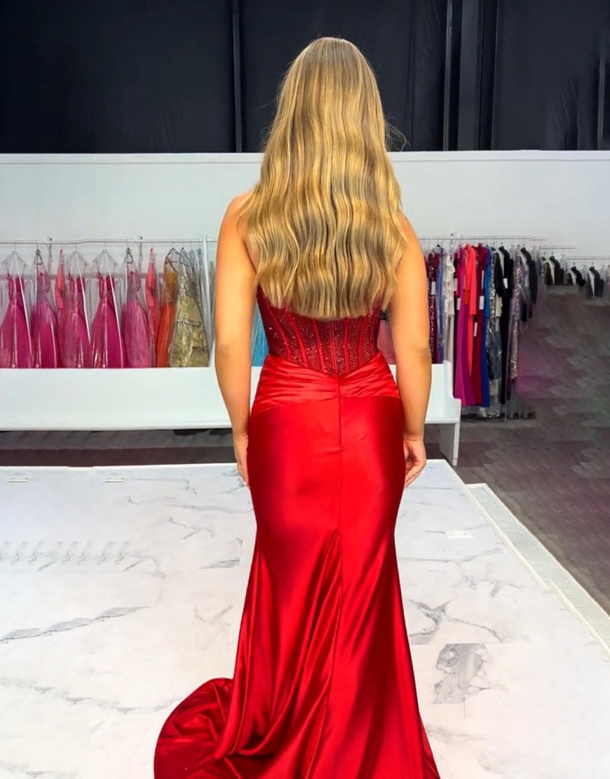 Load image into Gallery viewer, Sparkly Dark Green Mermaid Corset Long Satin Prom Dress with Beading