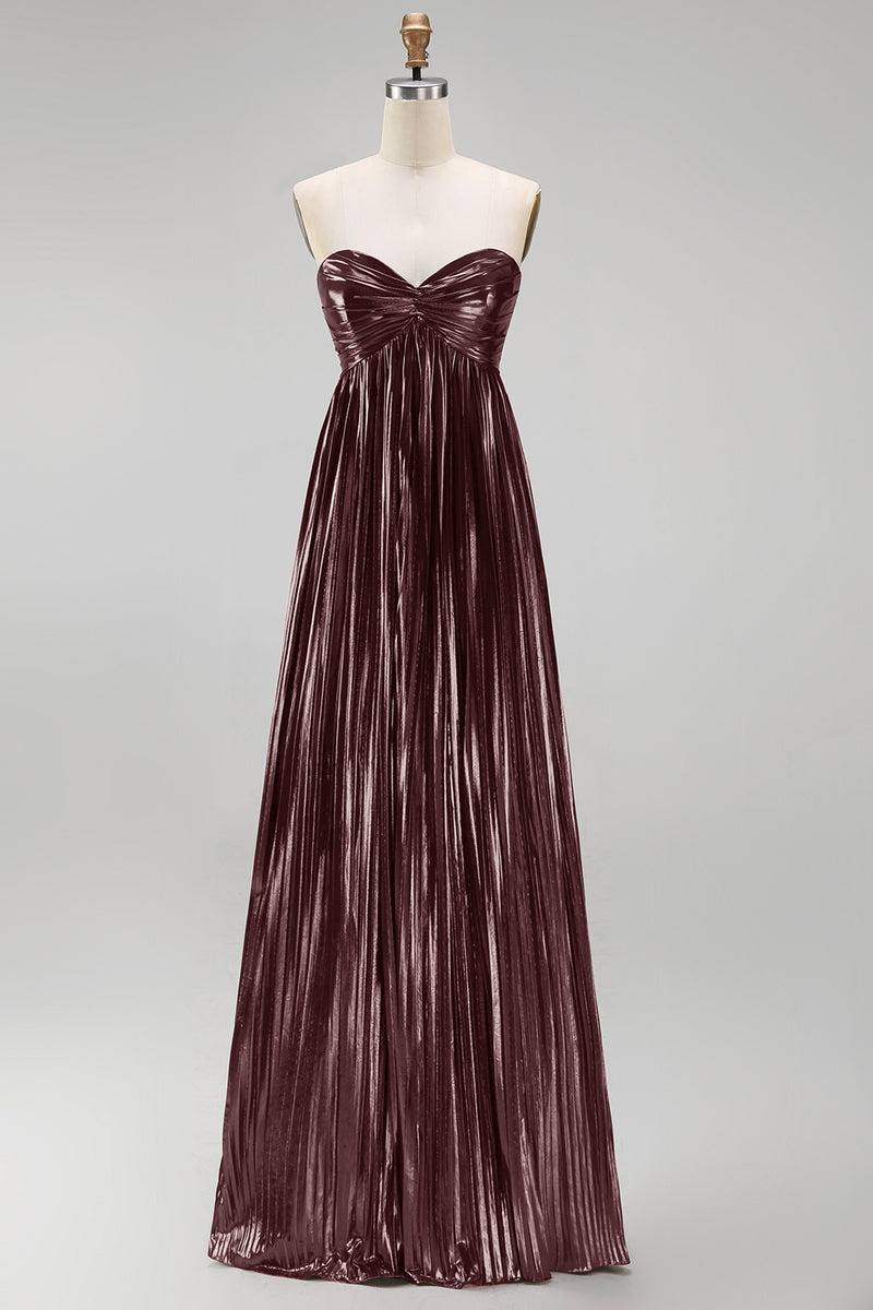 Load image into Gallery viewer, Metallic Coffee Strapless Sheath Pleated Long Formal Dress