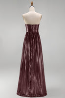 Load image into Gallery viewer, Metallic Coffee Strapless Sheath Pleated Long Formal Dress