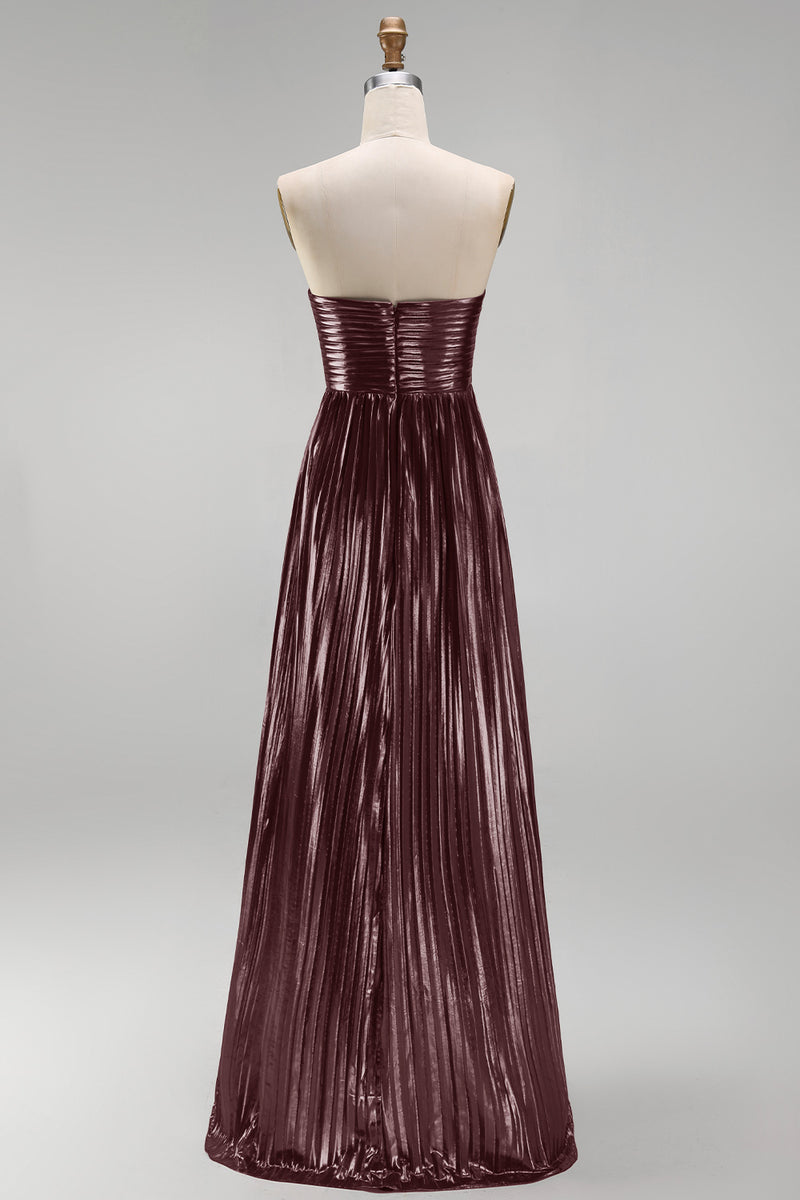 Load image into Gallery viewer, Metallic Coffee Strapless Sheath Pleated Long Formal Dress