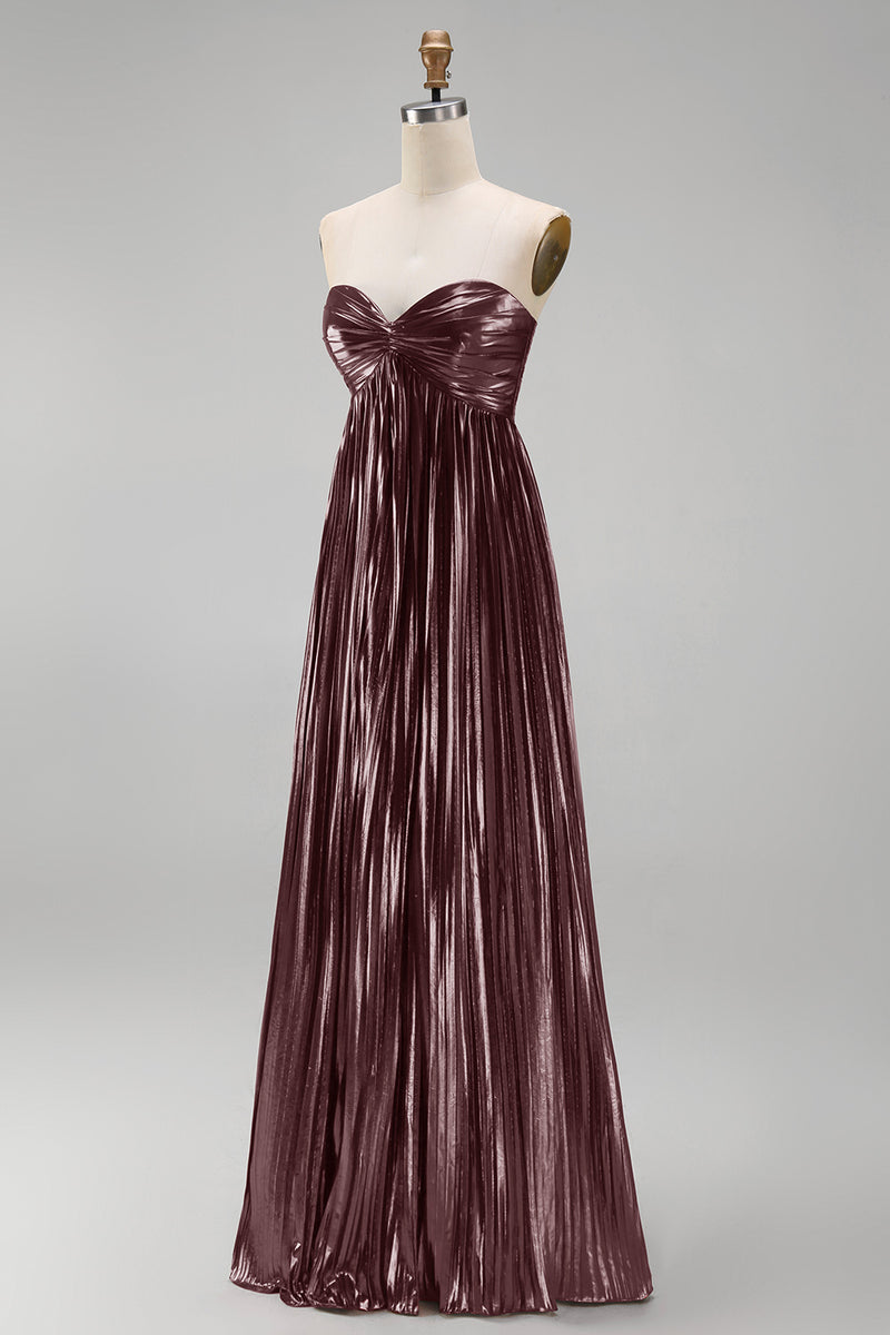 Load image into Gallery viewer, Metallic Coffee Strapless Sheath Pleated Long Formal Dress