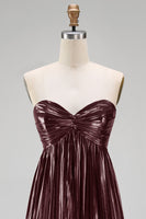Load image into Gallery viewer, Metallic Coffee Strapless Sheath Pleated Long Formal Dress