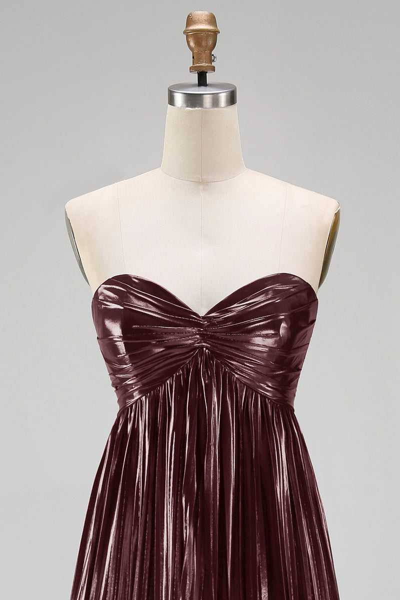 Load image into Gallery viewer, Metallic Coffee Strapless Sheath Pleated Long Formal Dress