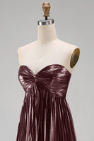 Load image into Gallery viewer, Metallic Coffee Strapless Sheath Pleated Long Formal Dress