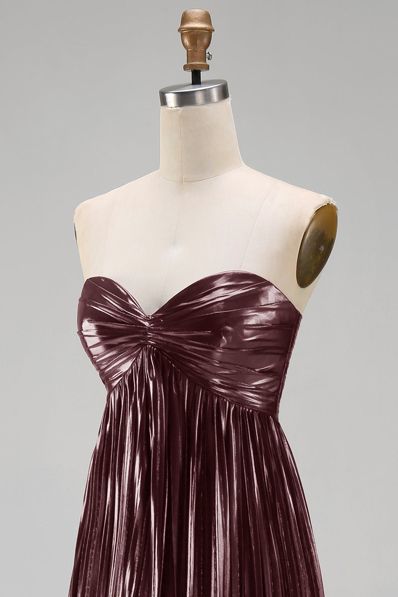 Load image into Gallery viewer, Metallic Coffee Strapless Sheath Pleated Long Formal Dress
