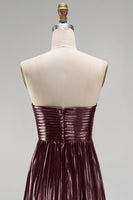 Load image into Gallery viewer, Metallic Coffee Strapless Sheath Pleated Long Formal Dress