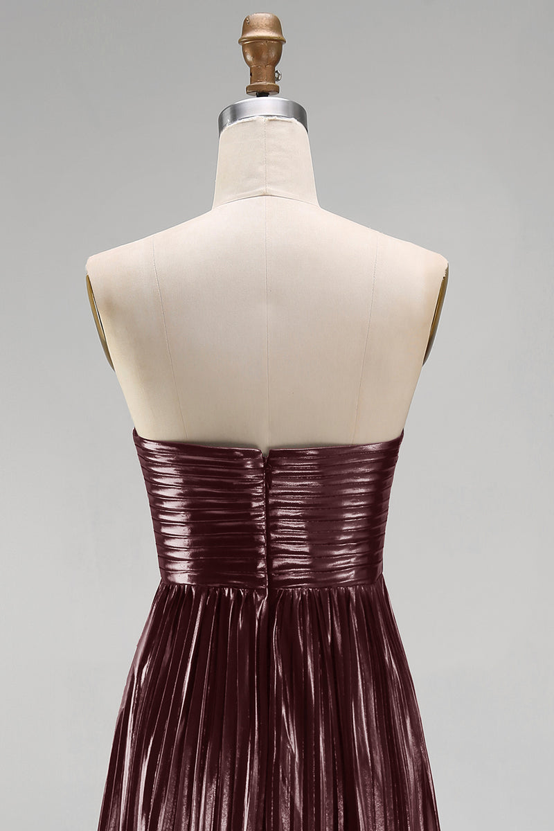 Load image into Gallery viewer, Metallic Coffee Strapless Sheath Pleated Long Formal Dress