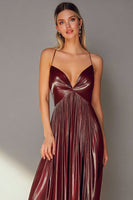 Load image into Gallery viewer, Coffee Pleated Spaghetti Straps Sheath Long Formal Dress