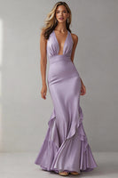 Load image into Gallery viewer, Lilac Mermaid Ruffled Halter Neck Long Formal Dress