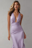 Load image into Gallery viewer, Lilac Mermaid Ruffled Halter Neck Long Formal Dress