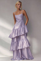 Load image into Gallery viewer, Light Blue Spaghetti Straps A Line Long Tiered Formal Dress
