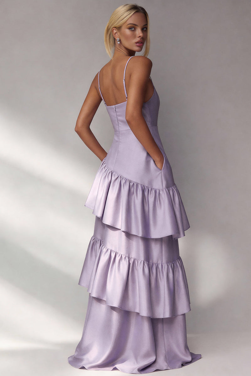 Load image into Gallery viewer, Light Blue Spaghetti Straps A Line Long Tiered Formal Dress