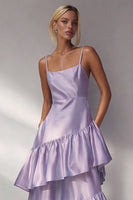 Load image into Gallery viewer, Light Blue Spaghetti Straps A Line Long Tiered Formal Dress