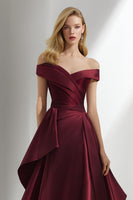 Load image into Gallery viewer, Burgundy Off the Shoulder A Line Long Formal Dress