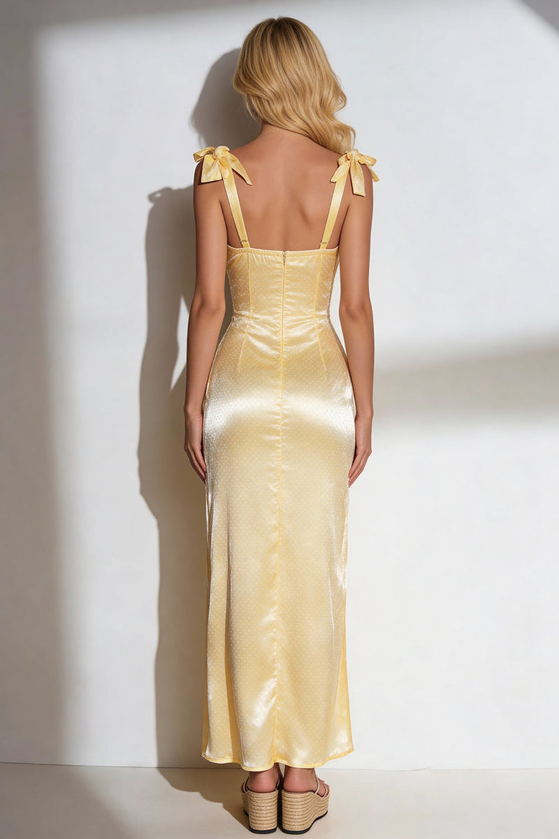Load image into Gallery viewer, Yellow Mermaid Thick Straps Long Formal Dress with Bows