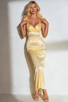 Load image into Gallery viewer, Yellow Mermaid Thick Straps Long Formal Dress with Bows