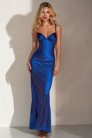 Load image into Gallery viewer, Royal Blue Satin Mermaid Spaghetti Straps Long Formal Dress