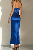 Load image into Gallery viewer, Royal Blue Satin Mermaid Spaghetti Straps Long Formal Dress