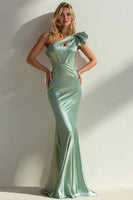 Load image into Gallery viewer, Sage Green Mermaid Ruffled One Shoulder Long Formal Dress