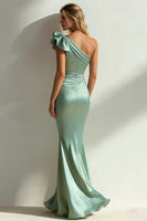 Load image into Gallery viewer, Sage Green Mermaid Ruffled One Shoulder Long Formal Dress