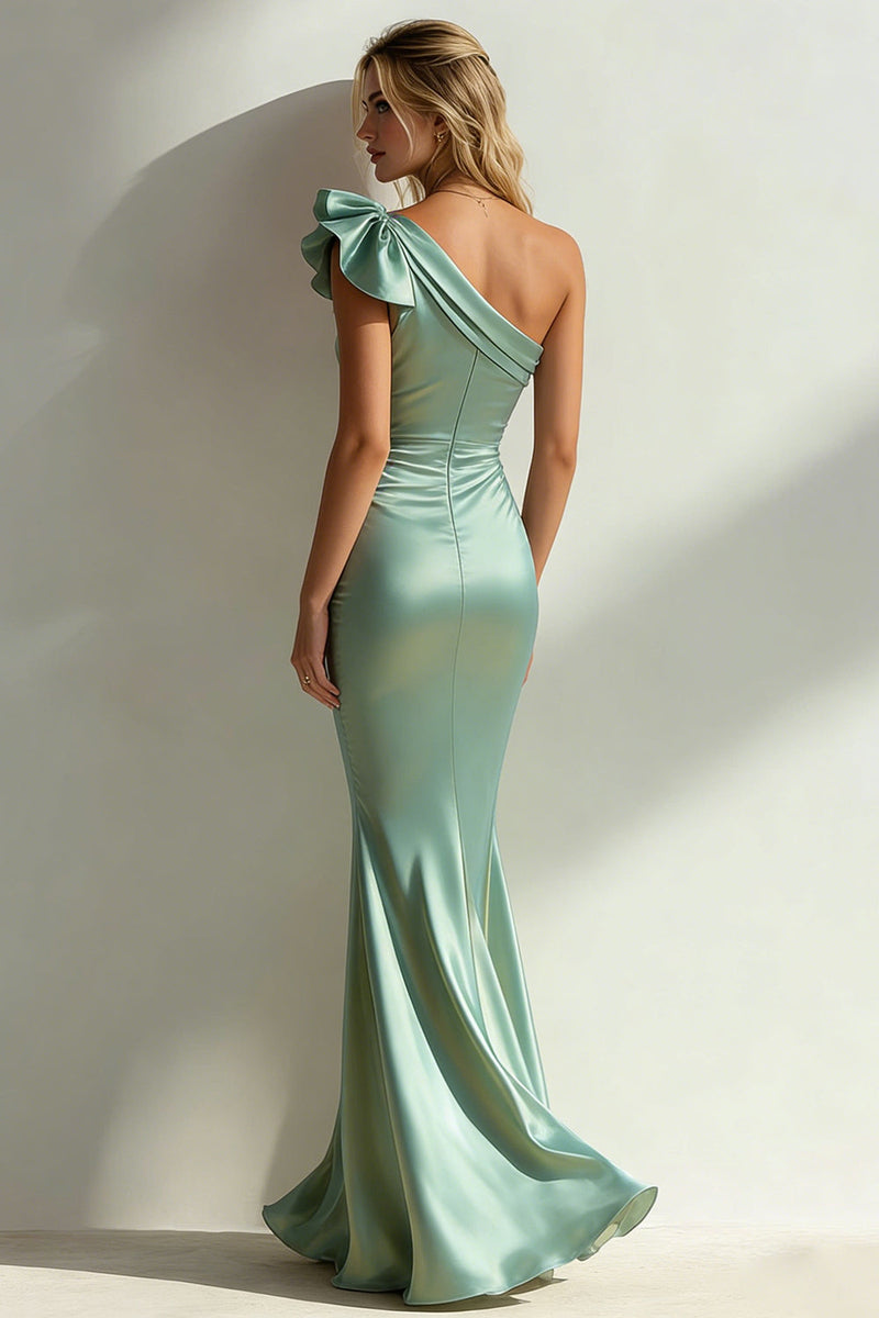 Load image into Gallery viewer, Sage Green Mermaid Ruffled One Shoulder Long Formal Dress