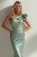 Load image into Gallery viewer, Sage Green Mermaid Ruffled One Shoulder Long Formal Dress