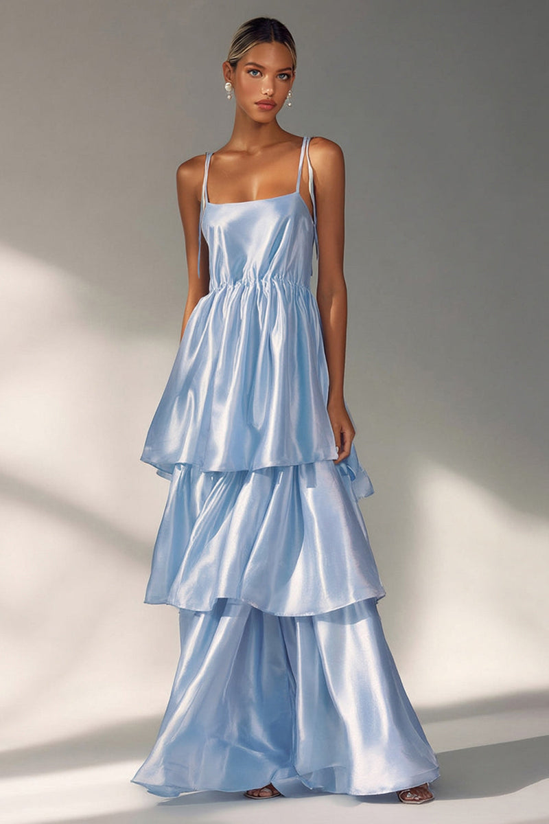 Load image into Gallery viewer, Flowy Light Blue Tiered A Line Long Formal Dress